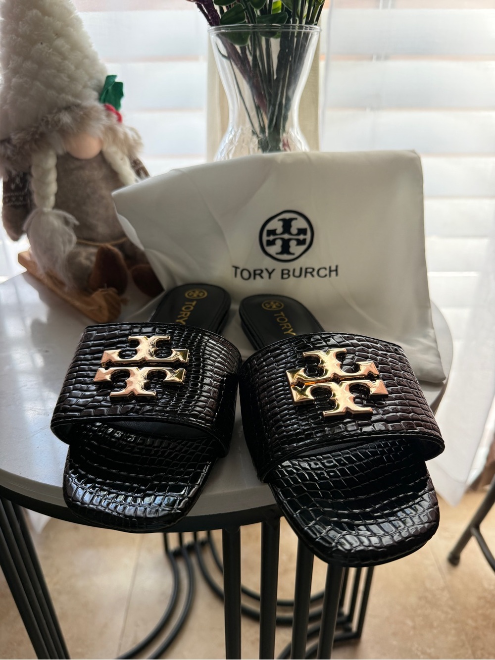 Tory Burch Eleanor Croc-Embossed Slide Sandals - Picture 2 of 4